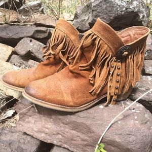 Brown fringe booties